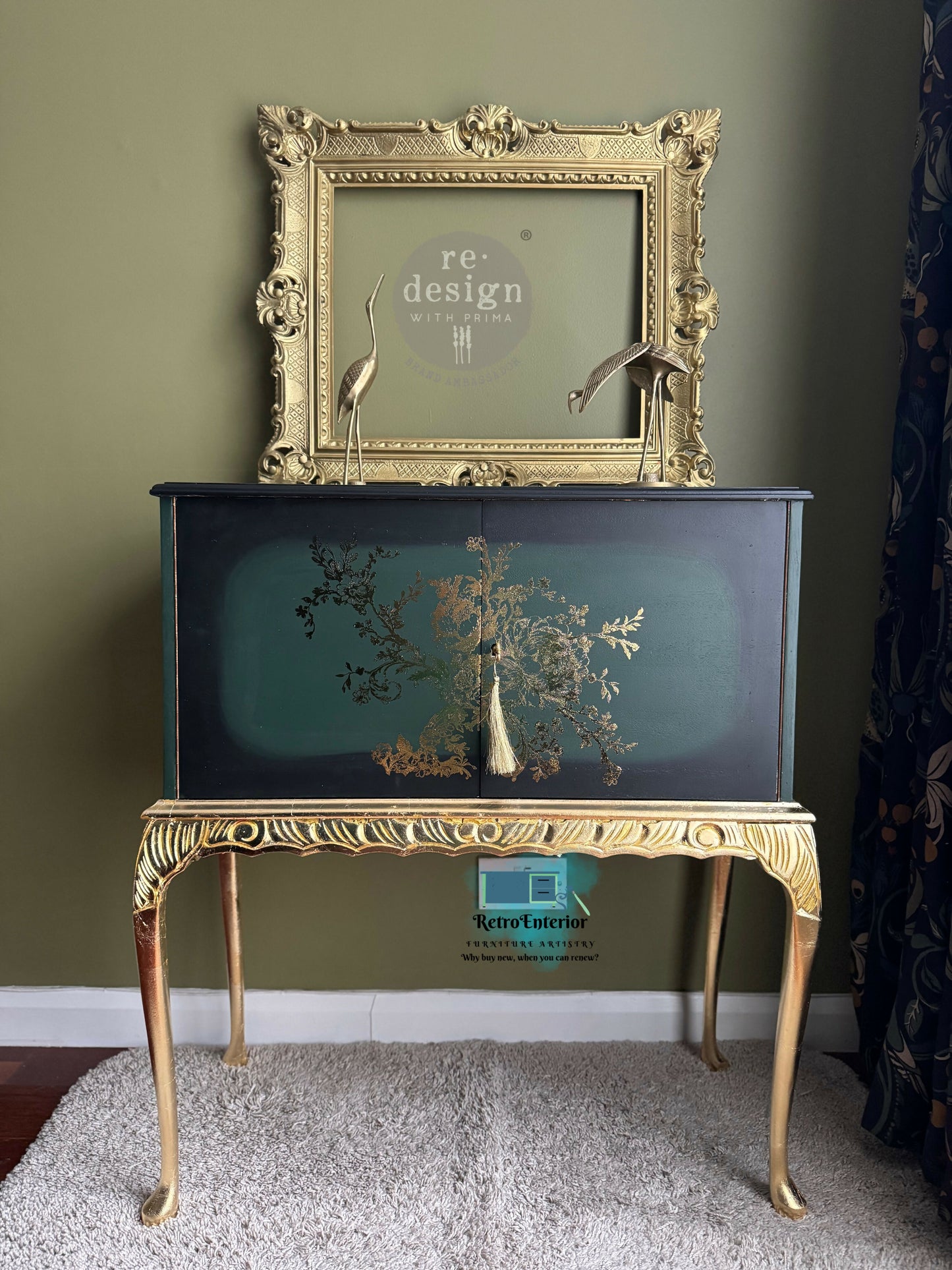 Vintage Green & Gold Cocktail Cabinet – Hand-Upcycled Luxury
