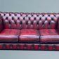 English Oxblood Leather Chesterfield Three Seater Sofa