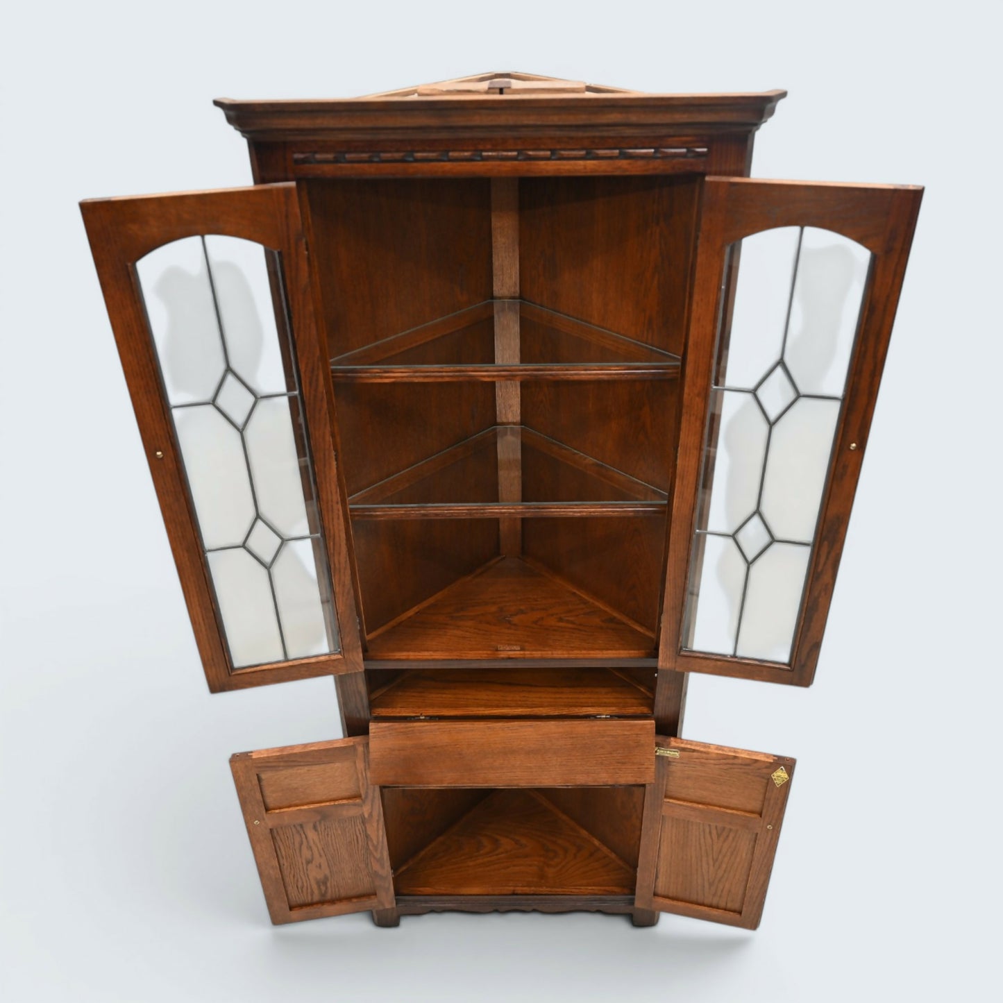 Old Charm Corner Display Cabinet with Leaded Glass Tudor Brown FREE UK Delivery*