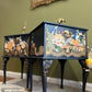 Pair of Blue French upcycled Bedside table with Pheasants and peonies design.