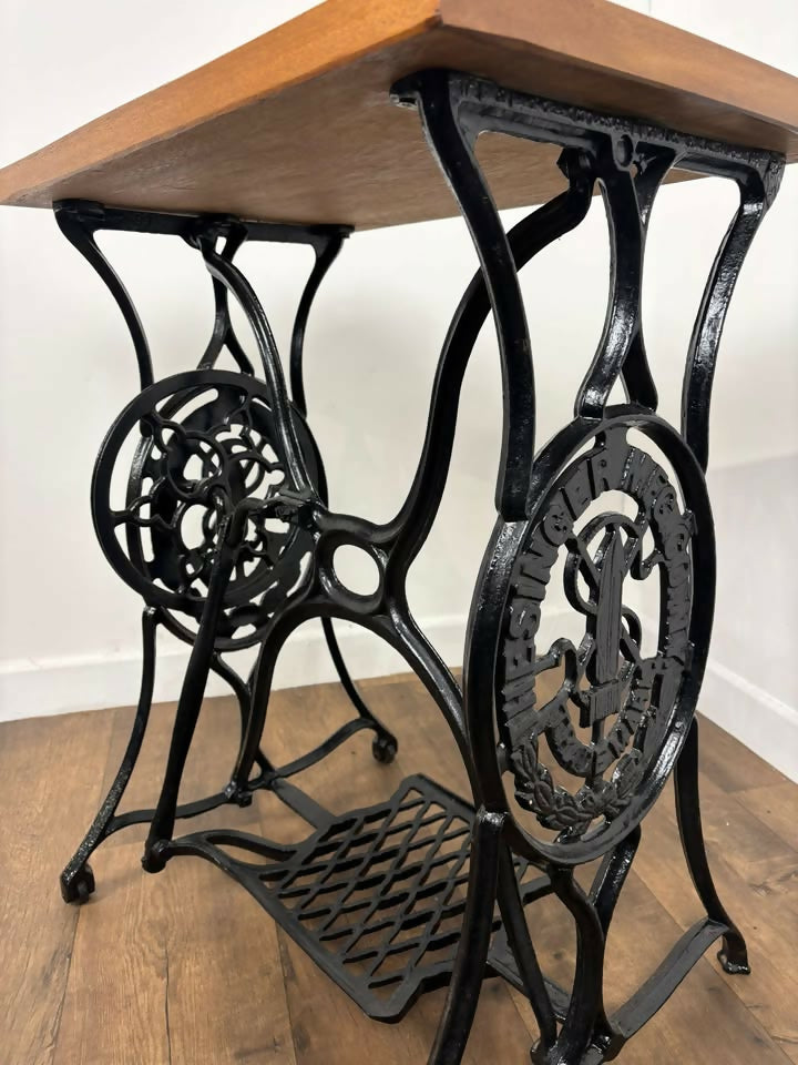 Vintage Oak Cast Iron Rectangular Centre Table on Treadle Base