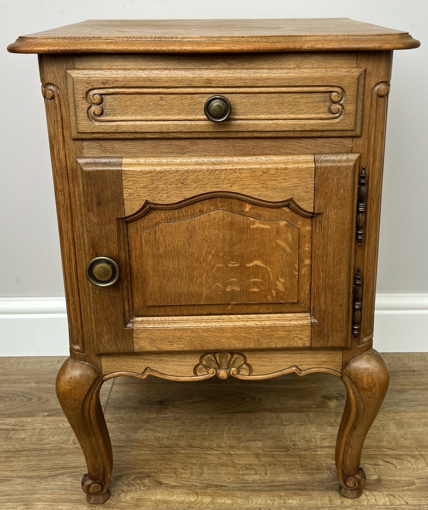 Pair of Bedside Tables Vintage French Louis Oak Nightstands Cabinets LOT 6296