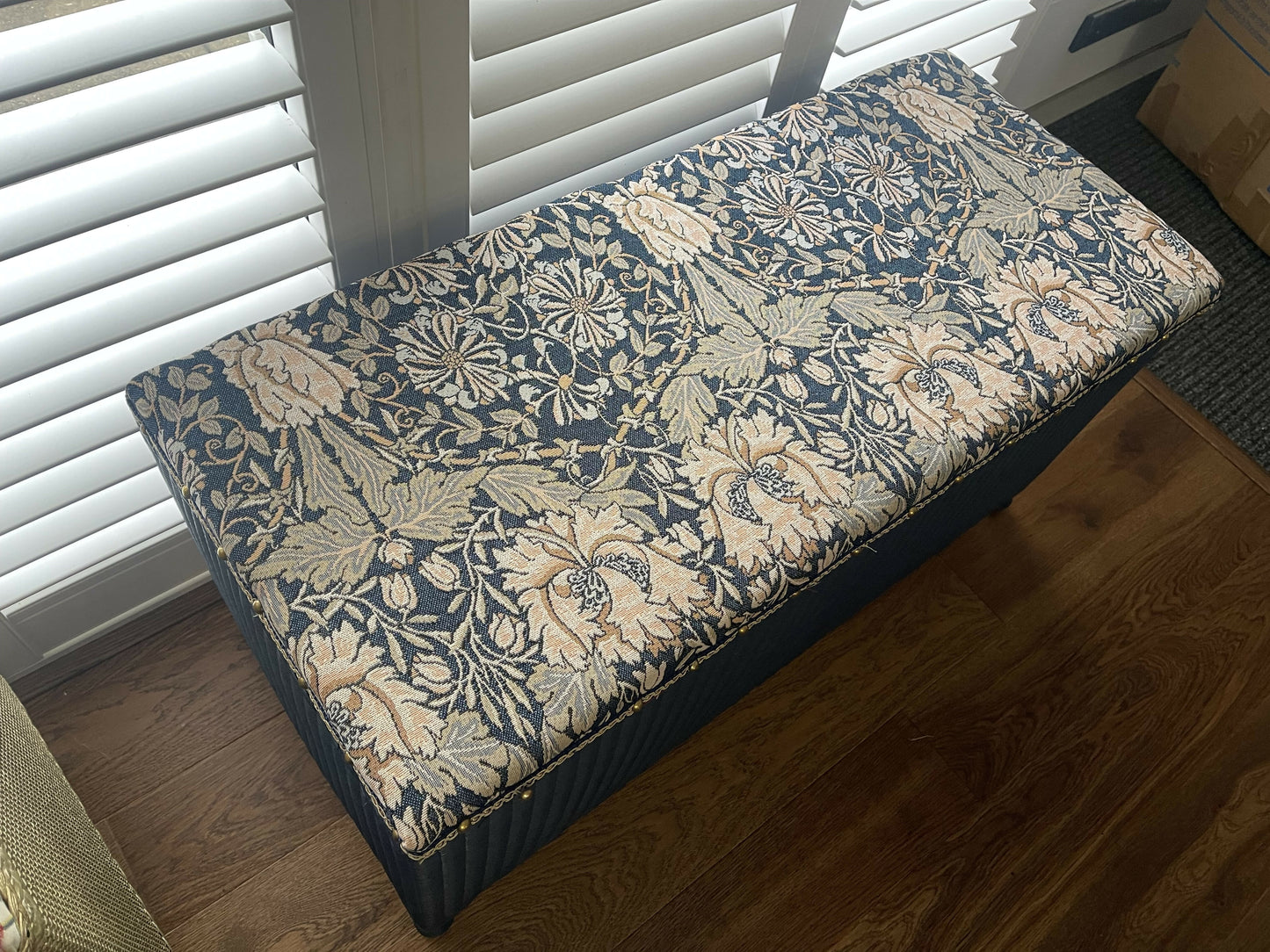 Blue and gold refurbished Lloyd loom mid century vintage Ottoman