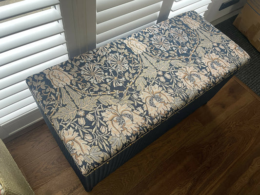 Blue and gold refurbished Lloyd loom mid century vintage Ottoman