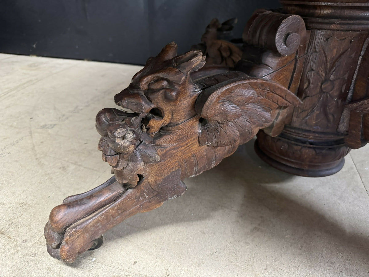 French Carved Oak Hunting Table