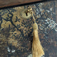 Solid walnut chinoisorie burr wood black gold bureau desk drawers