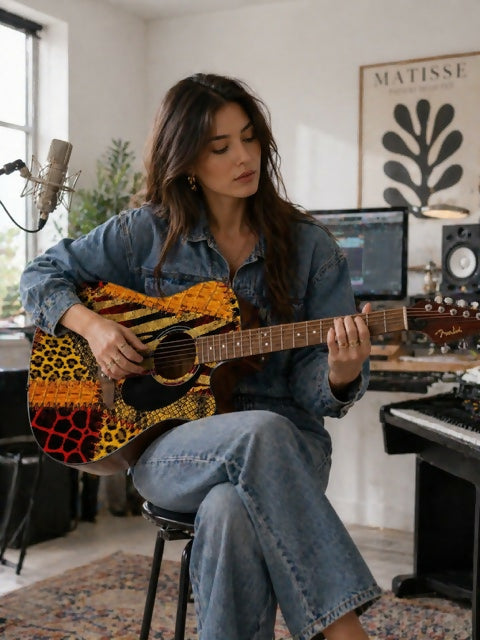 Patchwork Animal Skins Design Fender Electro Acoustic Guitar