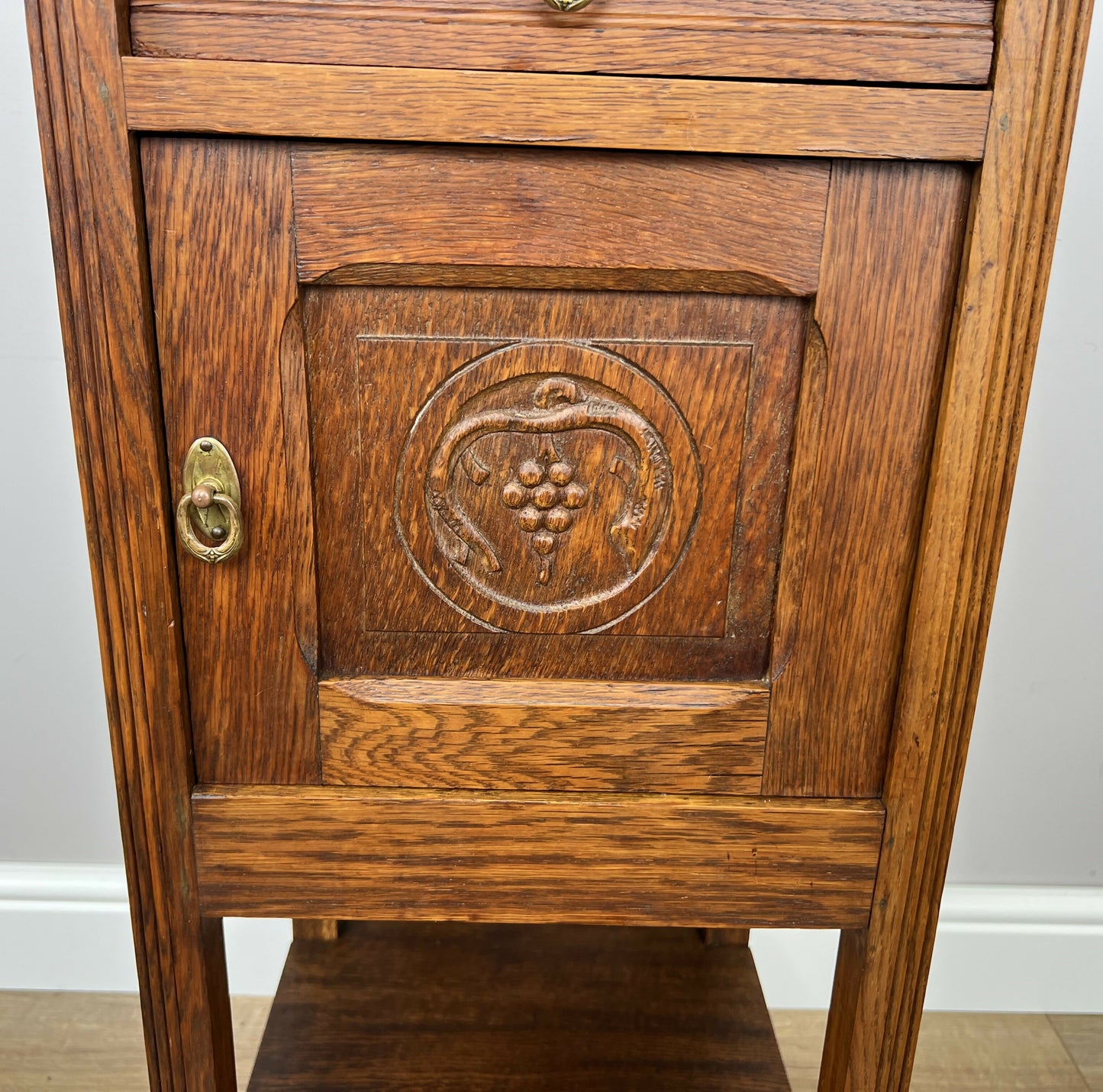 Bedside Table Antique French Style Marble Top Oak Cabinet Nightstand LOT 6244