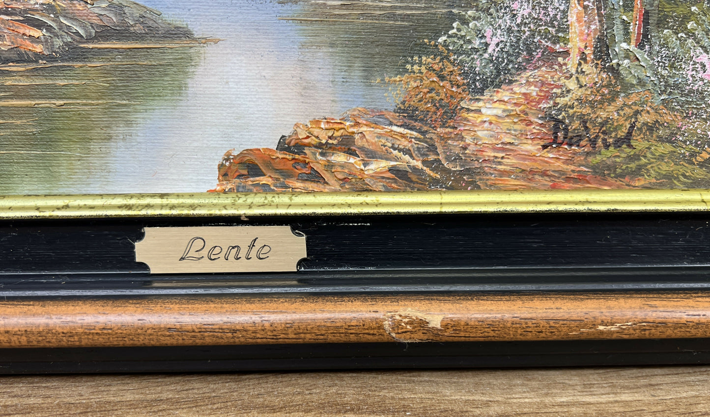 Painting Vintage French Style Signed Landscape Lake Cottage Framed LOT 6469