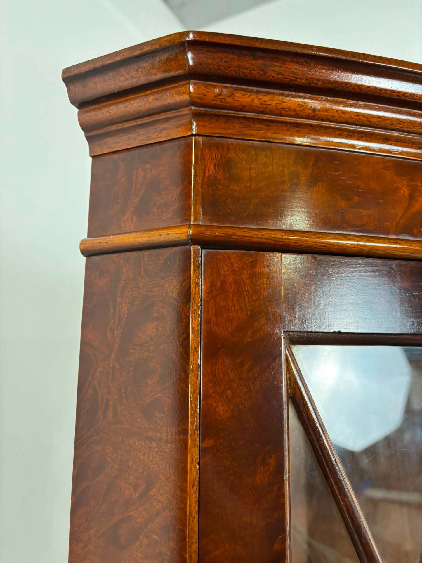 Reproduction Walnut Glazed Corner Display Cabinet