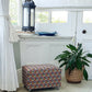 Footstool Pouffe Ottoman on castors Rescued, Restored & Reupholstered in a Modern, Geometric Fabric.