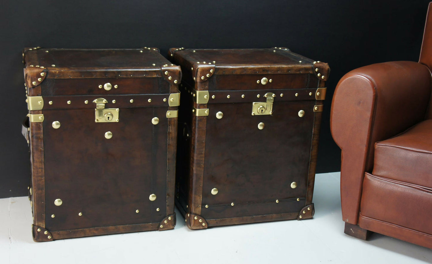 Antique Leather End Table Trunks