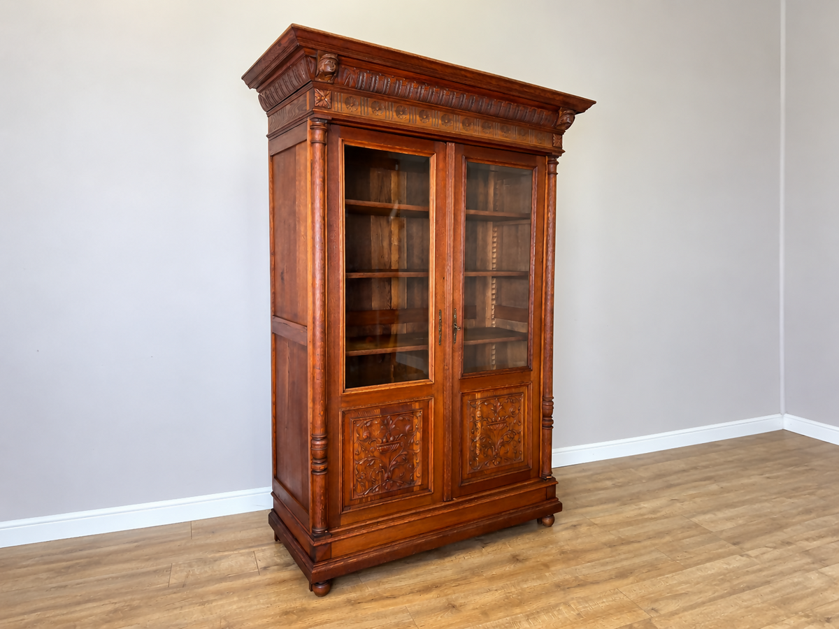 Bookcase Antique French Style Glazed Display Oak Cabinet Sideboard LOT 6513