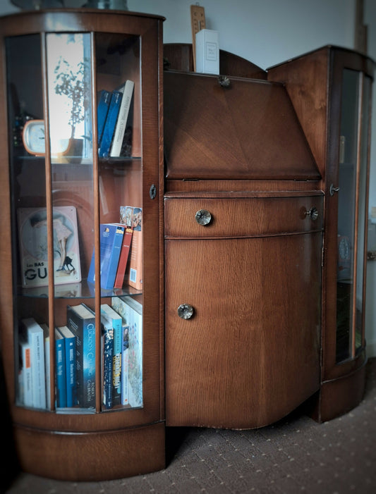 Elegant Vintage Bureau with Display Cabinets