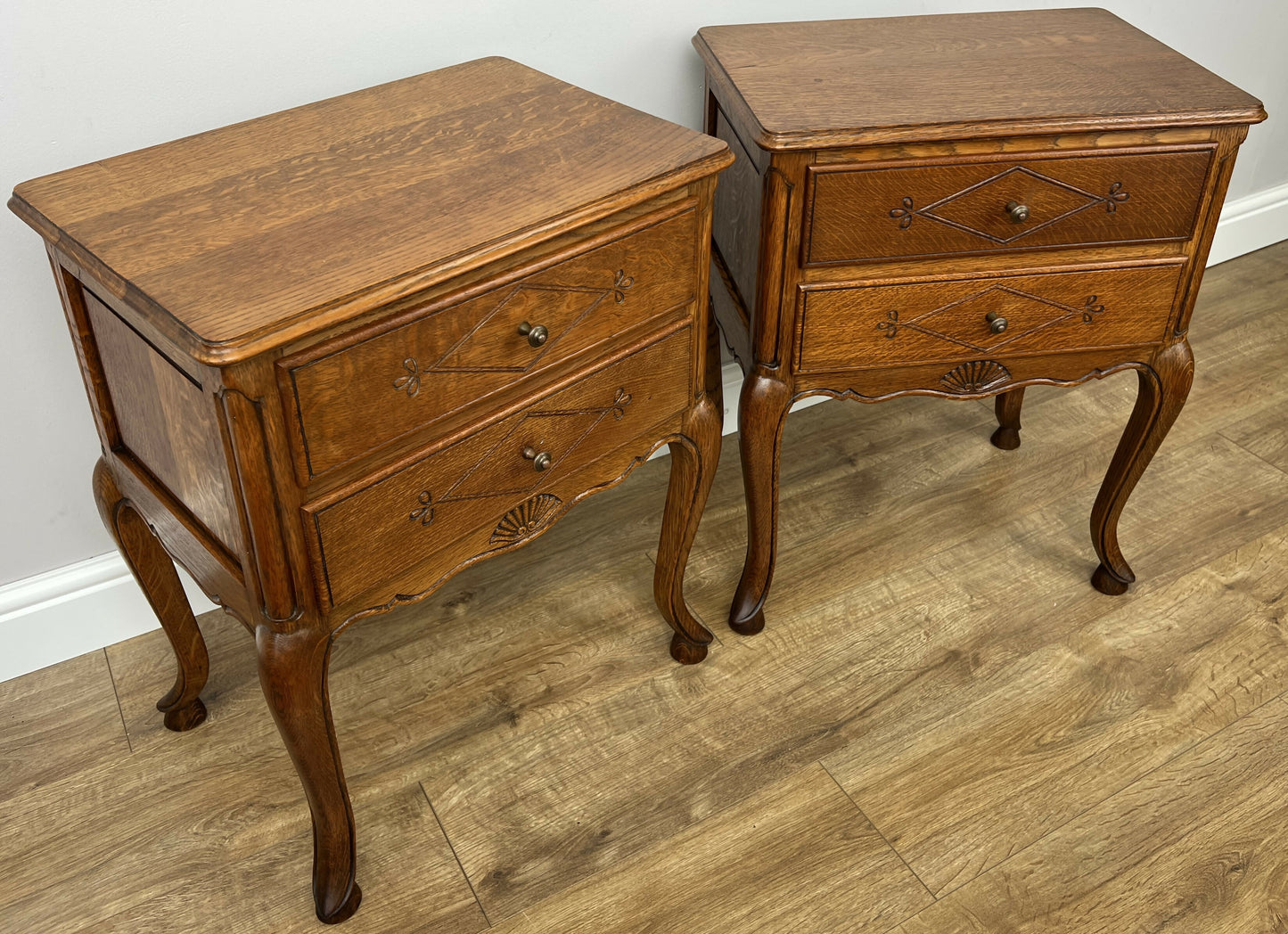 Pair of Bedside Tables Vintage French Louis Oak Nightstands Cabinets LOT 6225