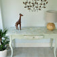 Pale green decoupaged console table, one drawer