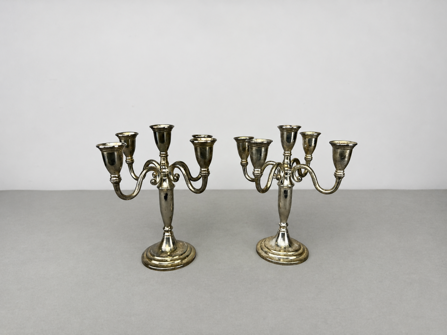 Pair of Candelabras Vintage French Style Metal Five Arm Candle Holders LOT 6481