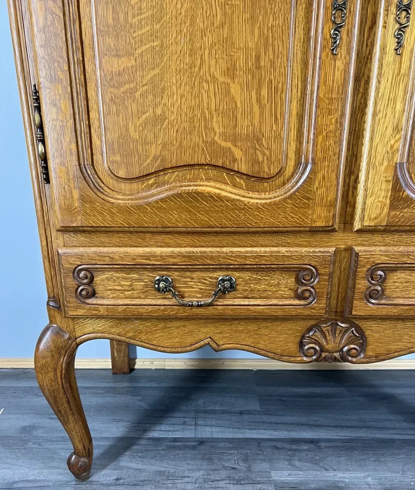 Cabinet Vintage French Louis XVI Oak Carved Cupboard with 2 Drawers LOT 4460