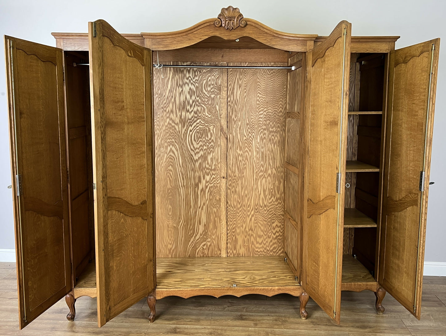 Wardrobe Vintage French Louis XVI Style Oak Four Door Carved Armoire LOT 6386