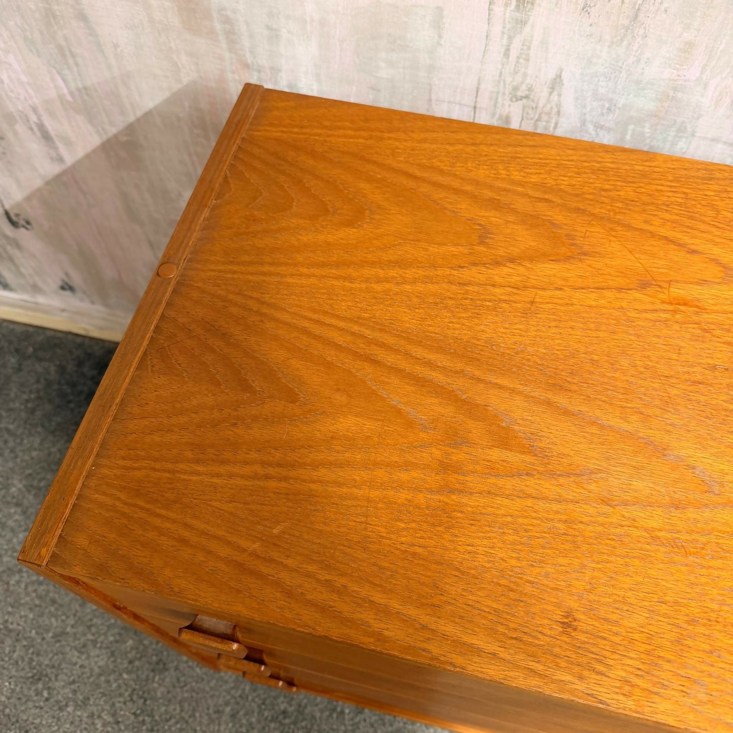 Danish Domino Mobelfabrik Low Chest of 4 Drawers Mid Century Square Pulls Plinth