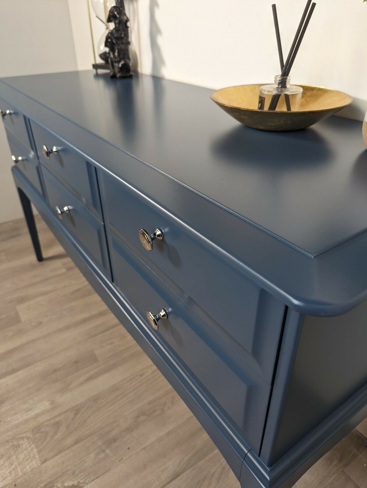 Vintage Navy Six Drawer Stag Sideboard