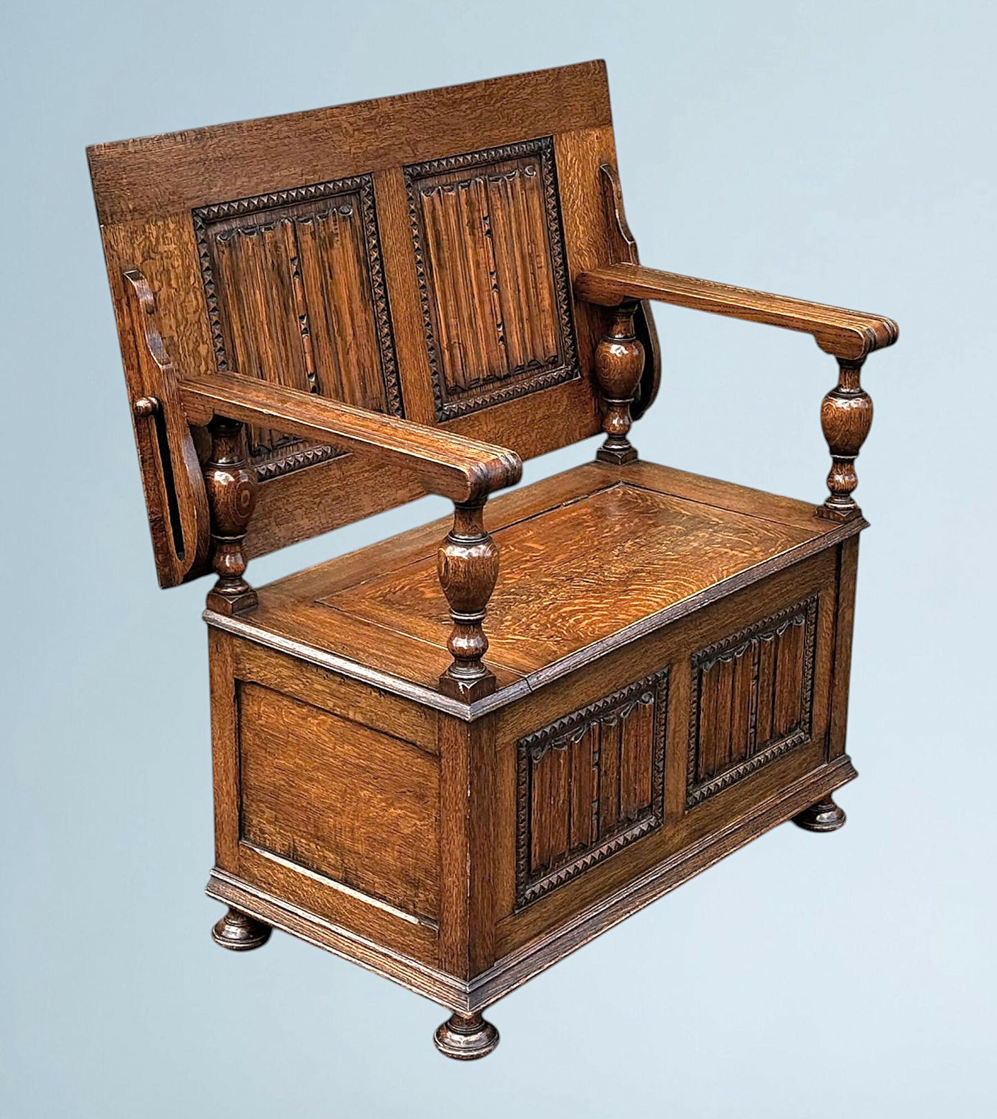 Antique Golden Oak Monks Bench