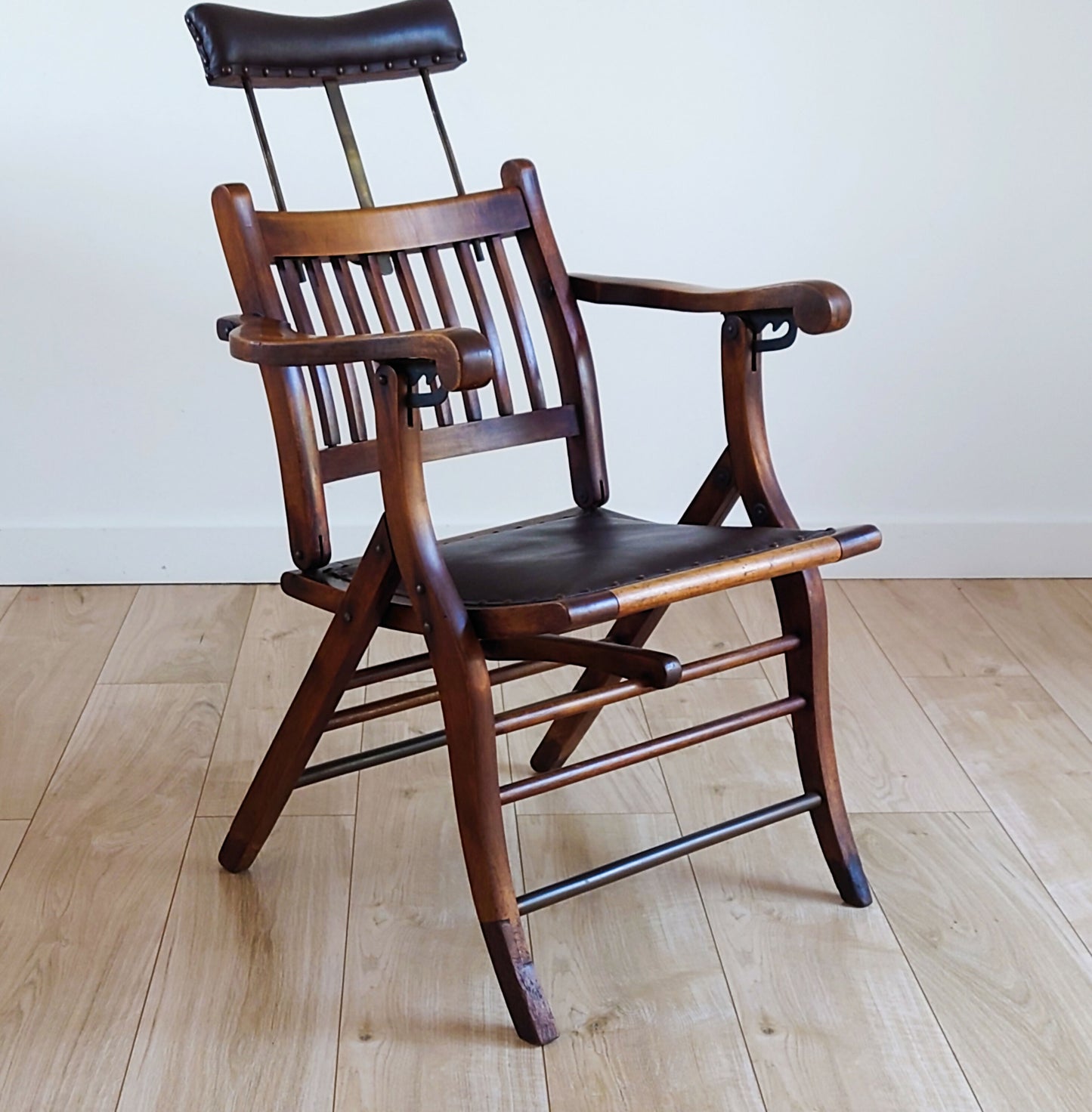 Campaign Chair With Adjustable Upholstered Headrest Circa 1890