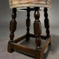 Vintage Oak Stool Rustic Wooden Footstool Turned Legs Aged Patina