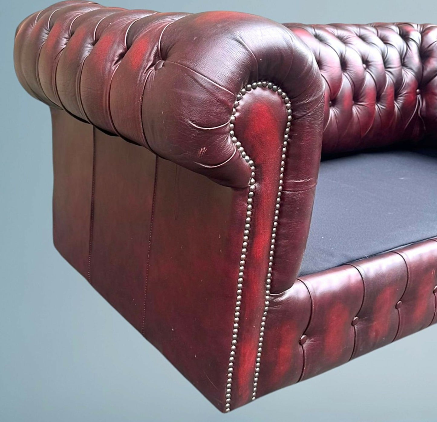 English Leather Chesterfield Sofa Bed / Settee
