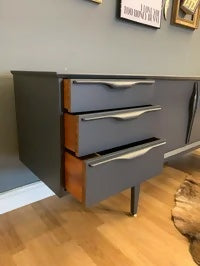 Jentique teak sideboard in dark grey and gold leaf