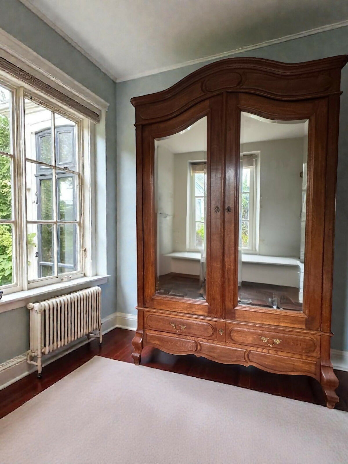 Antique Early 1900’s Mirrored Armoire Wardrobe French Oak Knockdown.