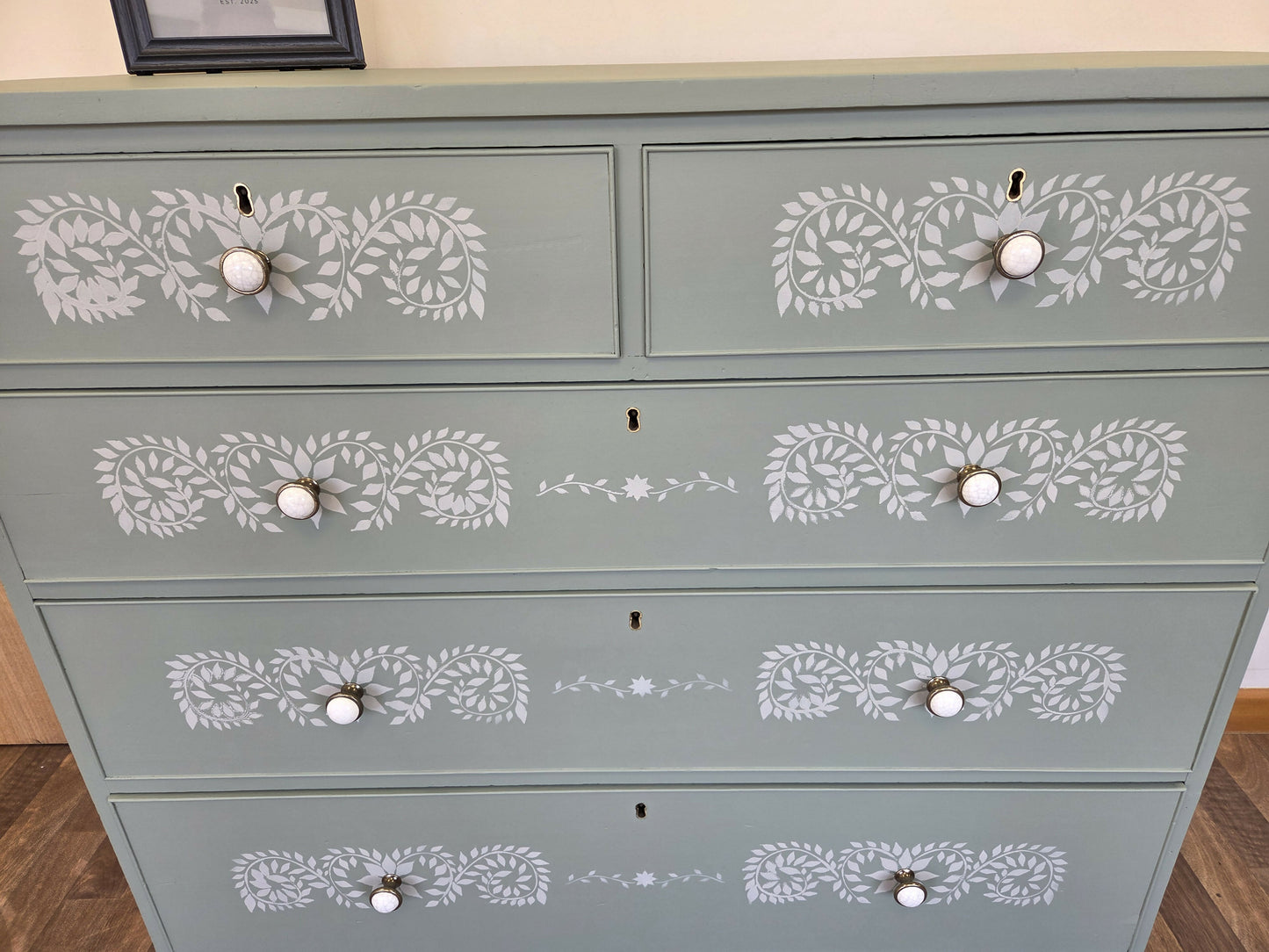 Bone Inlay stencilled large Chest of Drawers