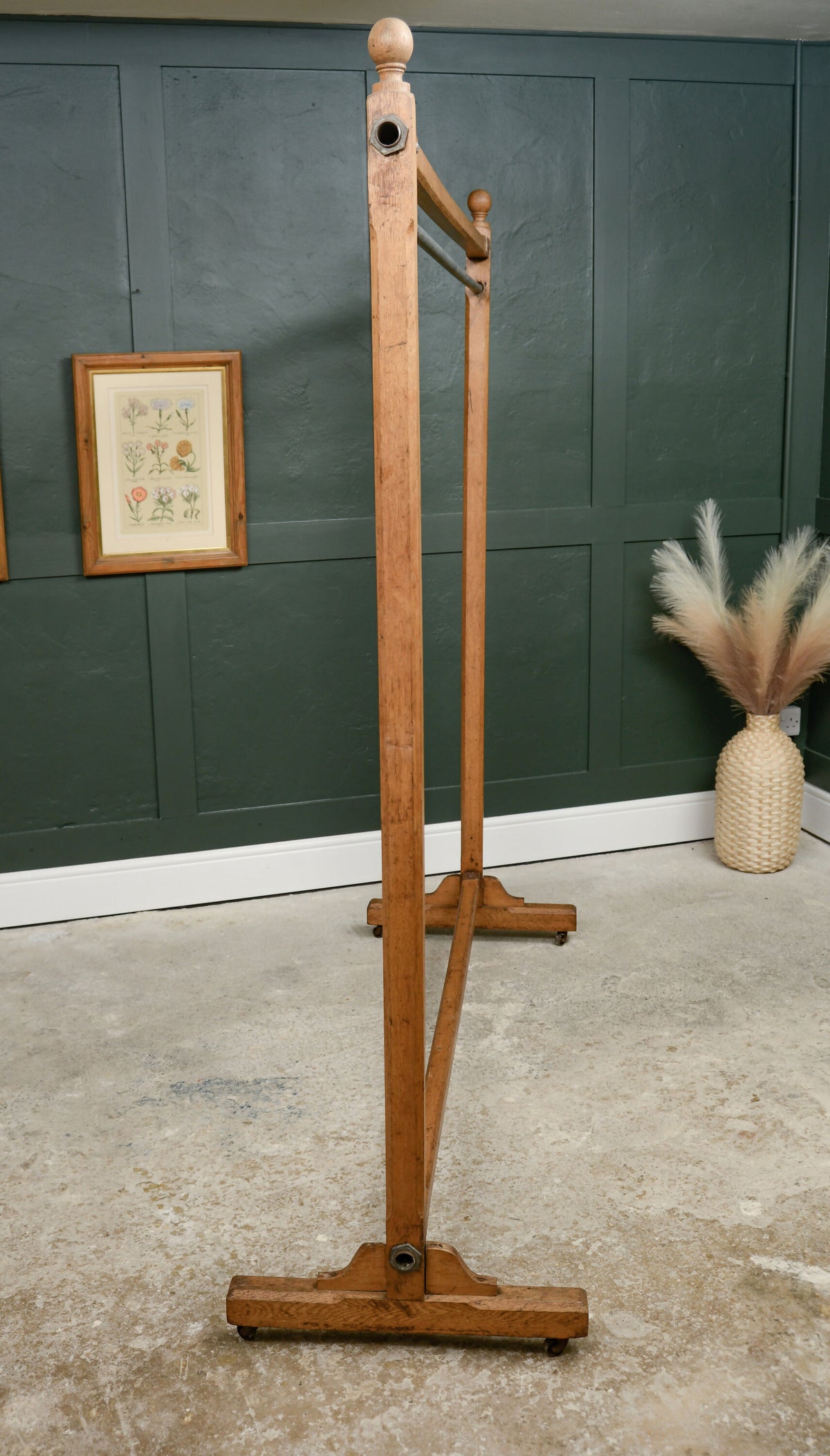 Antique Oak Shop/Cloakroom Clothes Hanging Rail - Coat Rack - Open Wardrobe