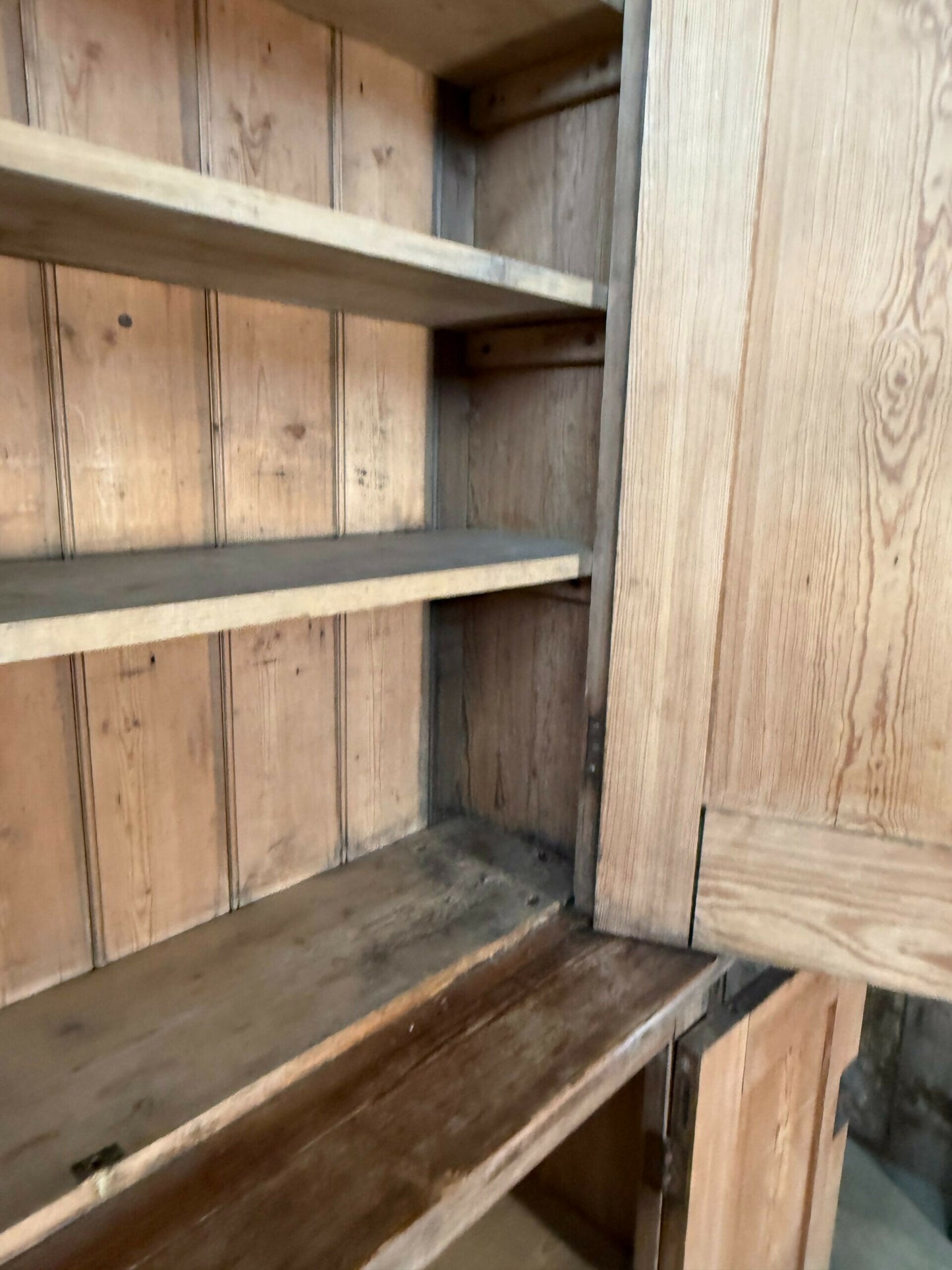 Vintage Early Victorian Tall Pine Housekeeper Pantry Kitchen Larder Shelves Double Cupboard, c.1820