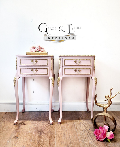 Pink french Louis bedside cabinets