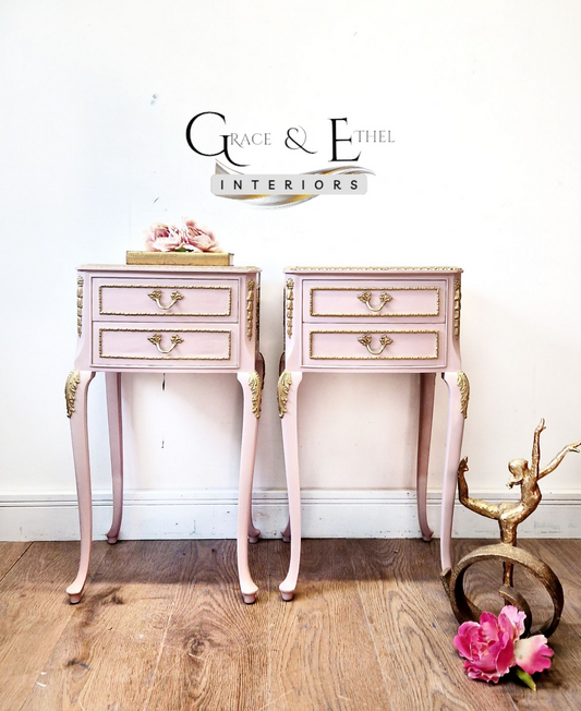 Pink french Louis bedside cabinets