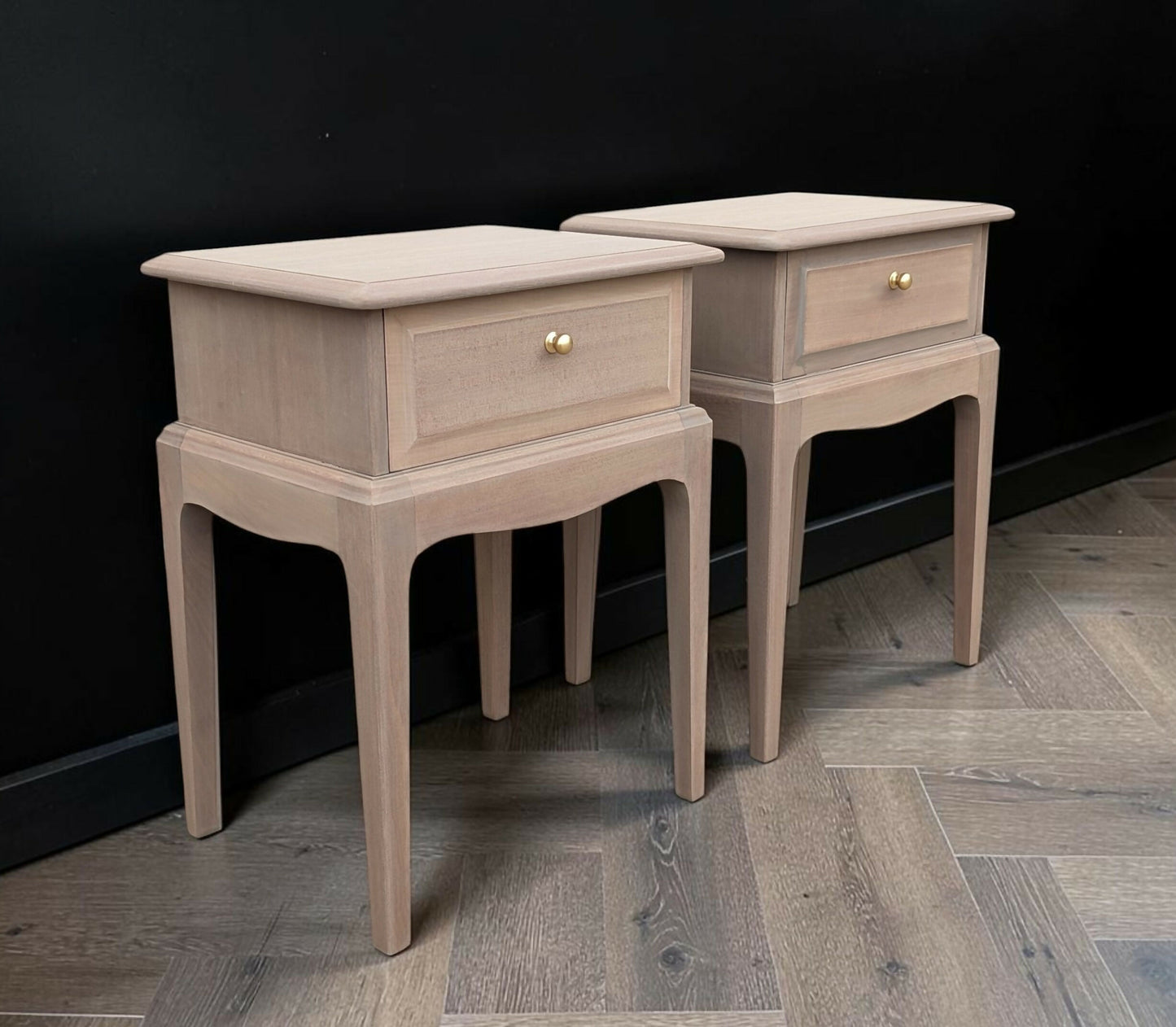Stag minstrel bedside tables natural wood restored pair bedside cabinets