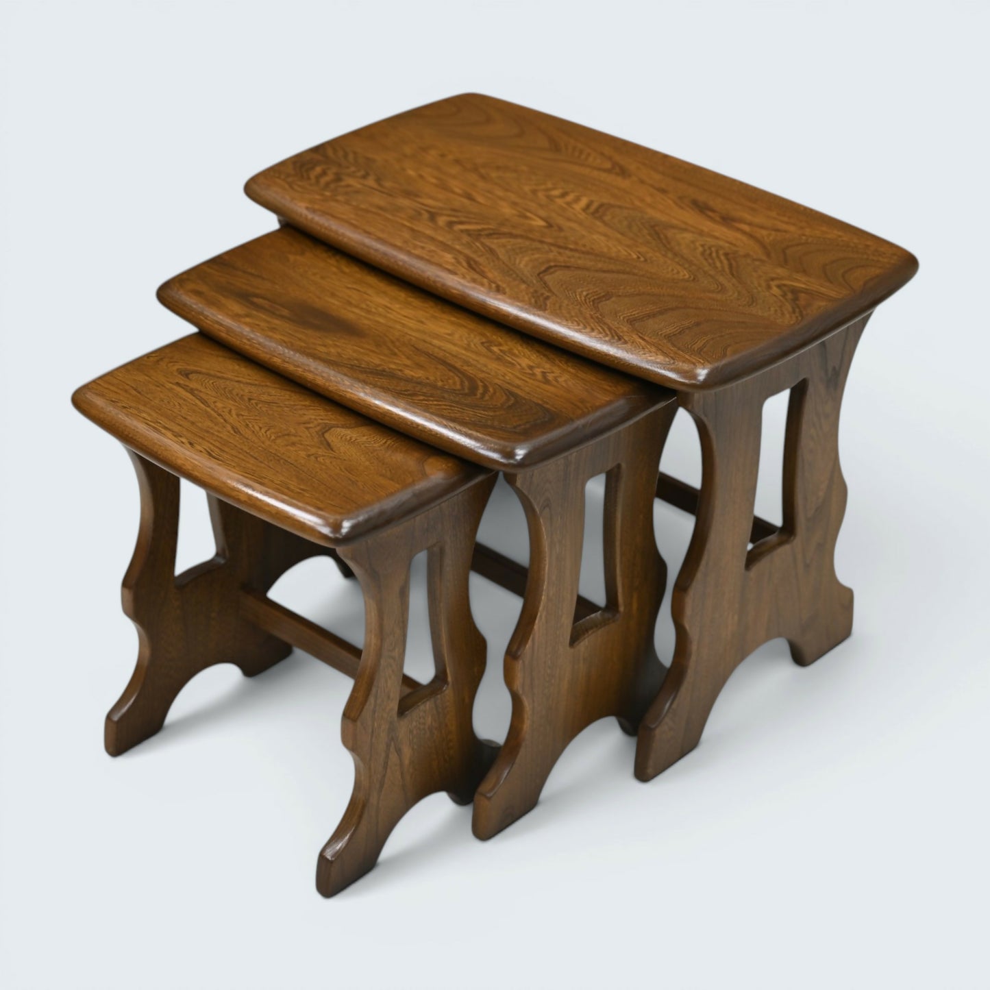 Ercol Nest Of Tables Solid Elm Side Tables Ercol's Badge 1970s GD FREE Delivery*