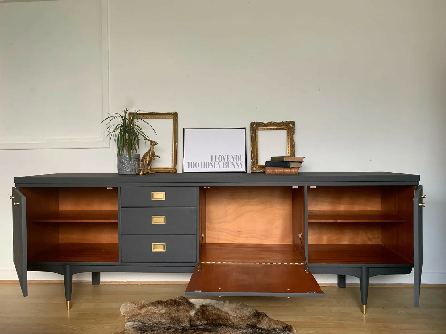 Dark grey Thomas & Greaves 7ft sideboard in dark grey