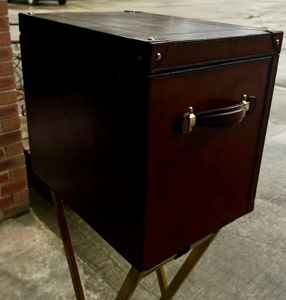 Vintage Style Leather Campaign Portable Drinks Picnic Bar On Stand incl Extras