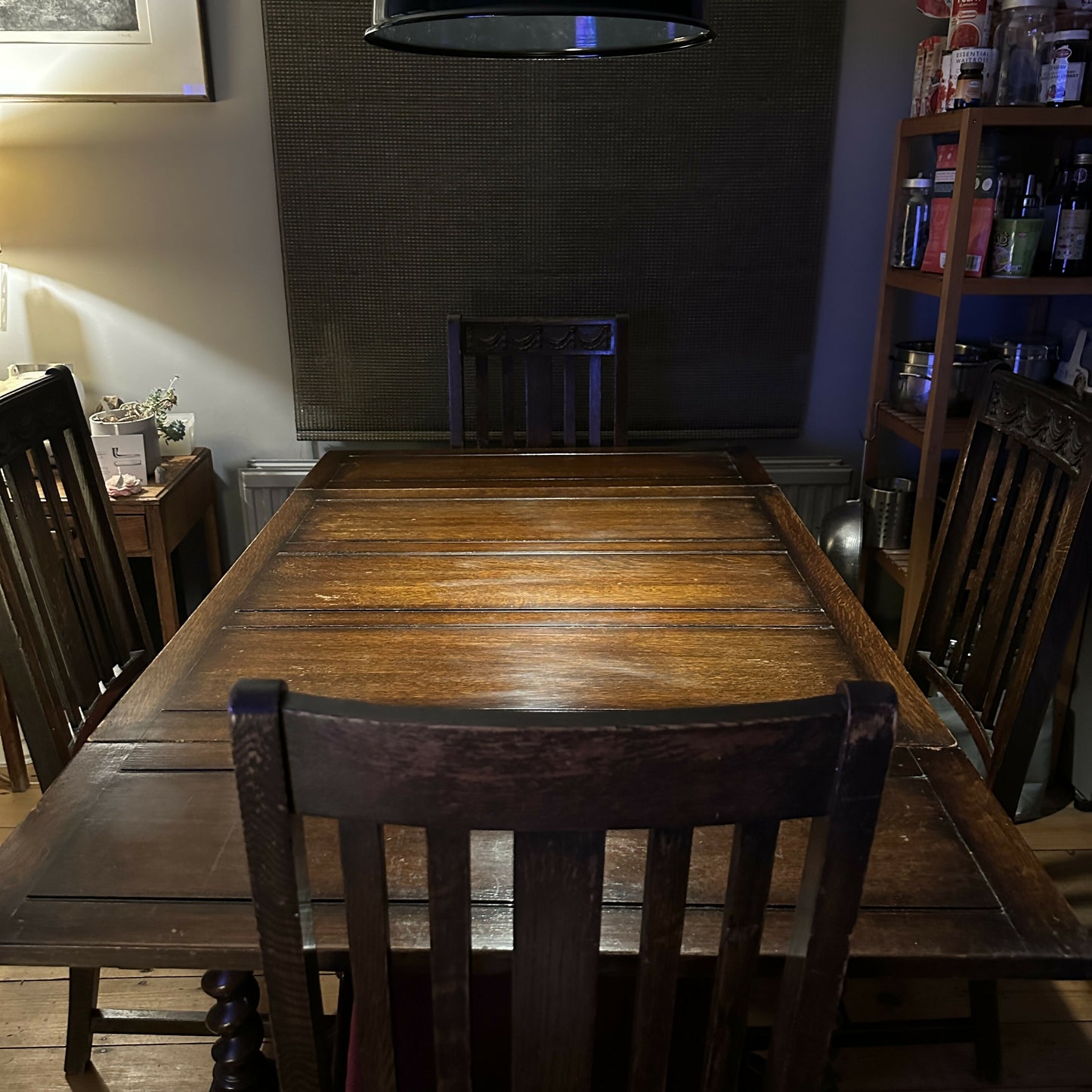 Jacobean Revival Oak Dining Set 4 Chairs And Extendable Table