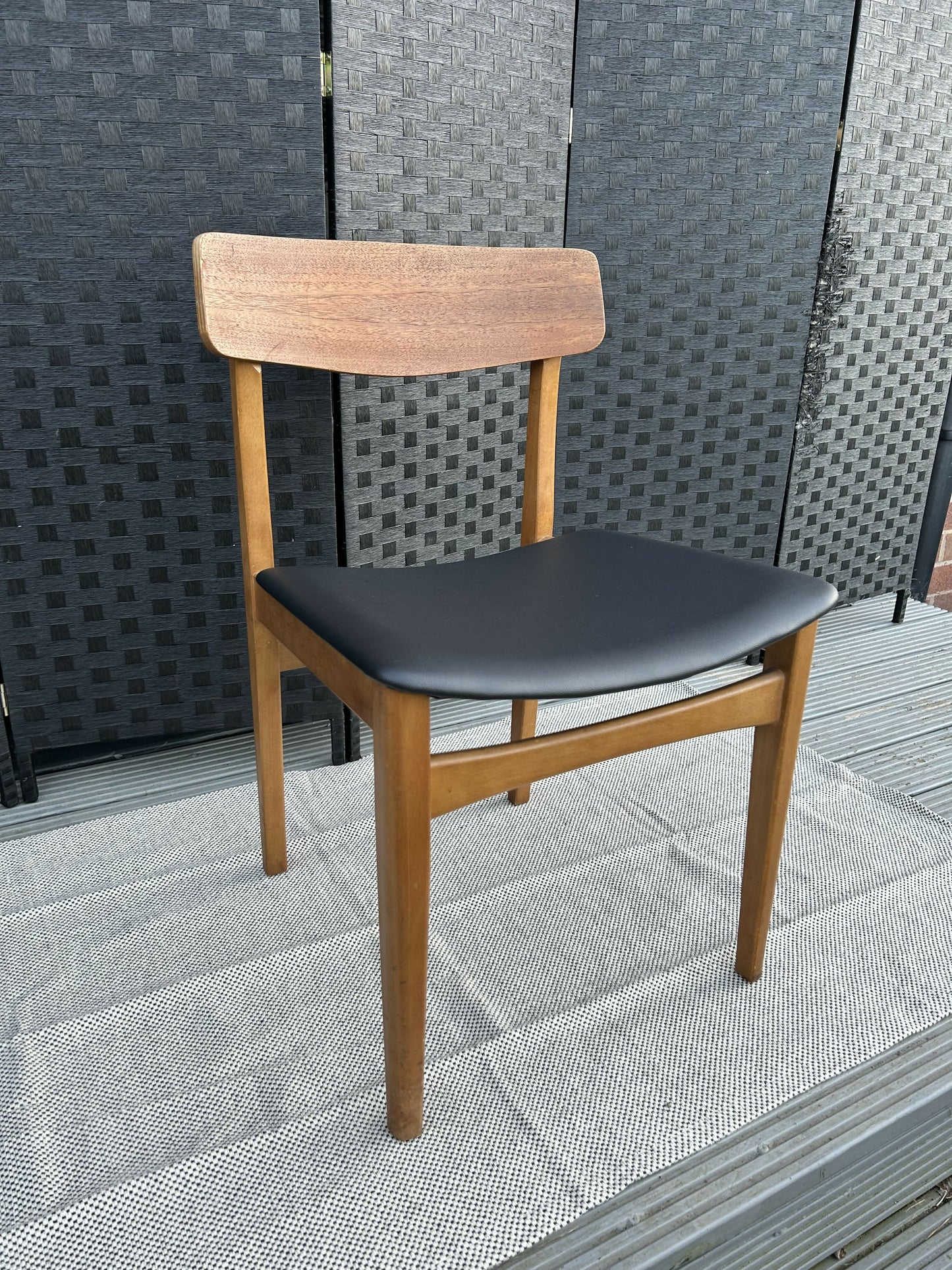 Single Vintage Mid-Century Danish Dining Chair Black Vinyl