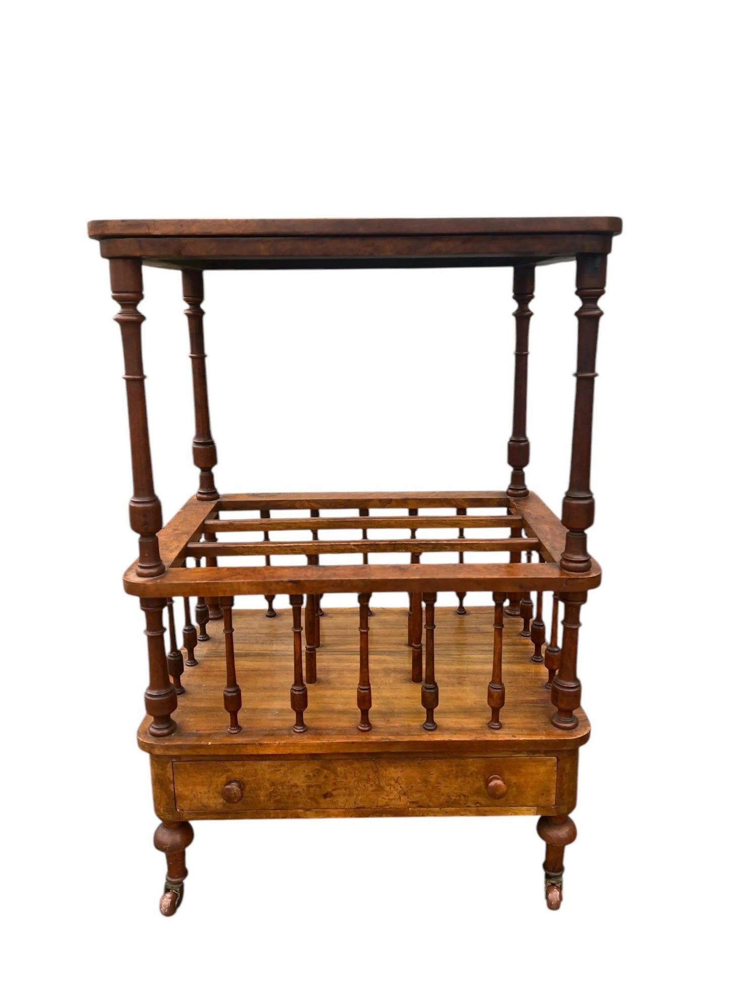 Antique 19th C Walnut Canterbury side table magazine rack.