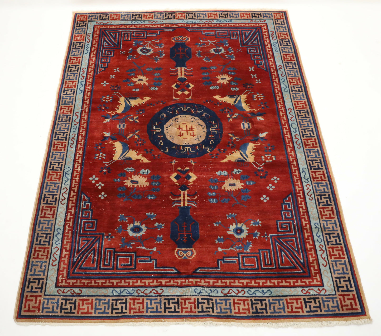 Antique Handmade Chinese Khotan Rug/Carpet Geometric Design FREE UK Delivery. SBR7123/2704B