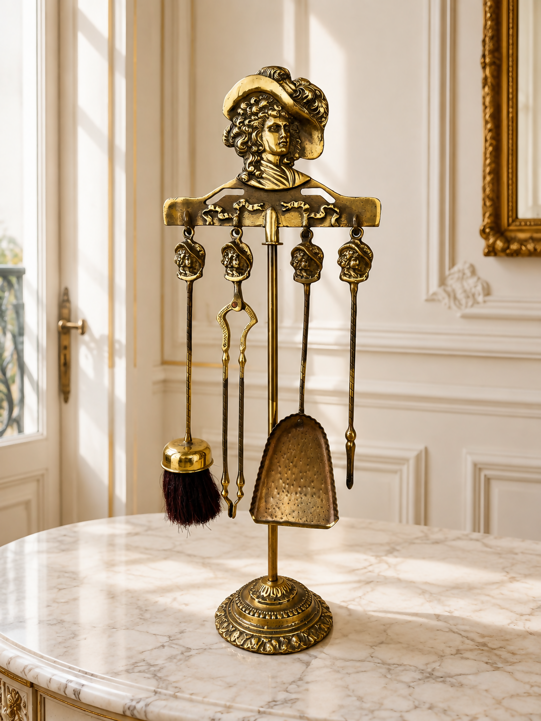 Fireplace Set Vintage French Style Brass 5 Piece Companion Set LOT 6445