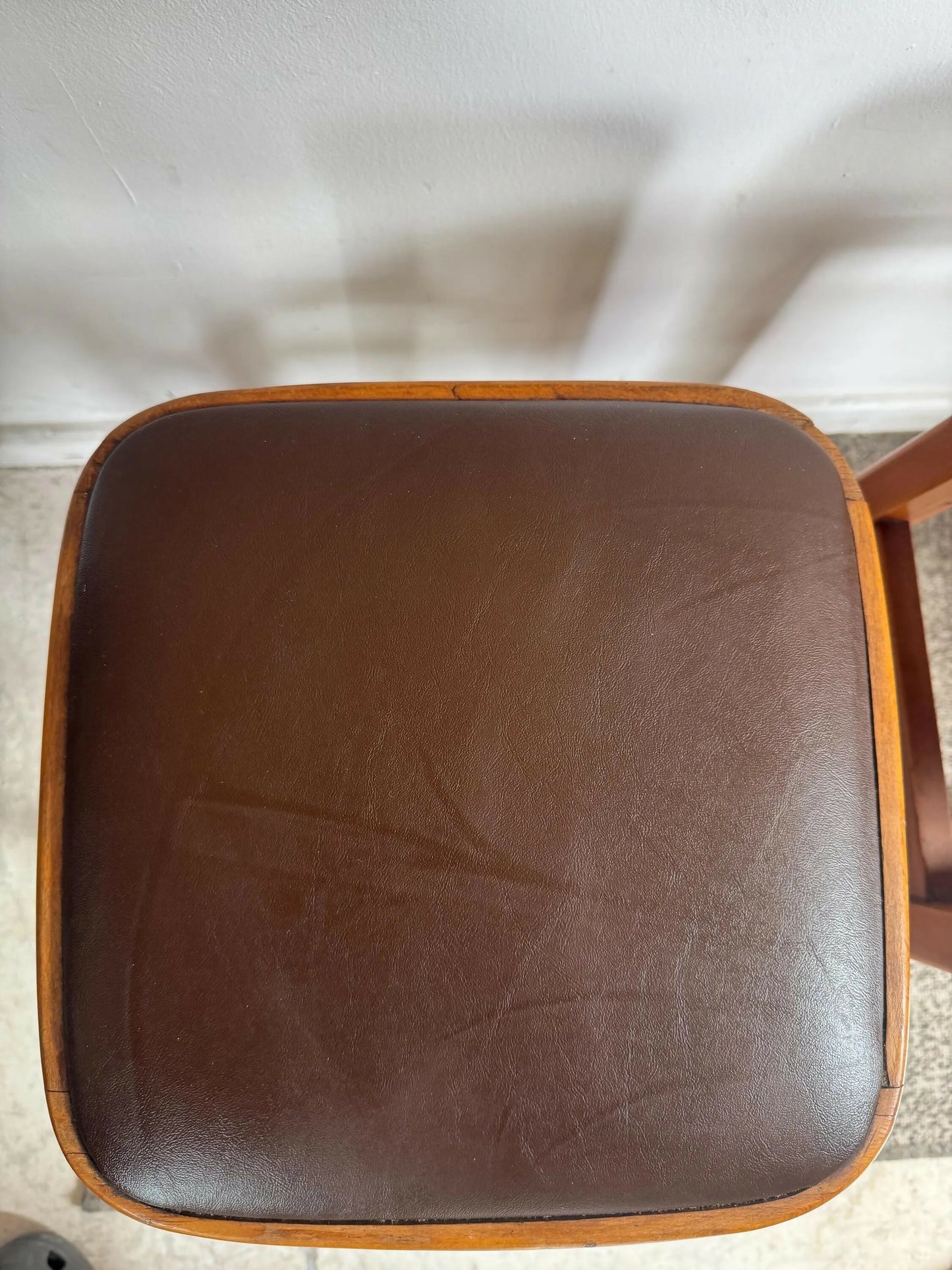 Mid century retro vintage stools wood vinyl brown