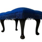 Vintage Upholstered Footstool Blue Tufted Stool Fringe Cabriole Legs