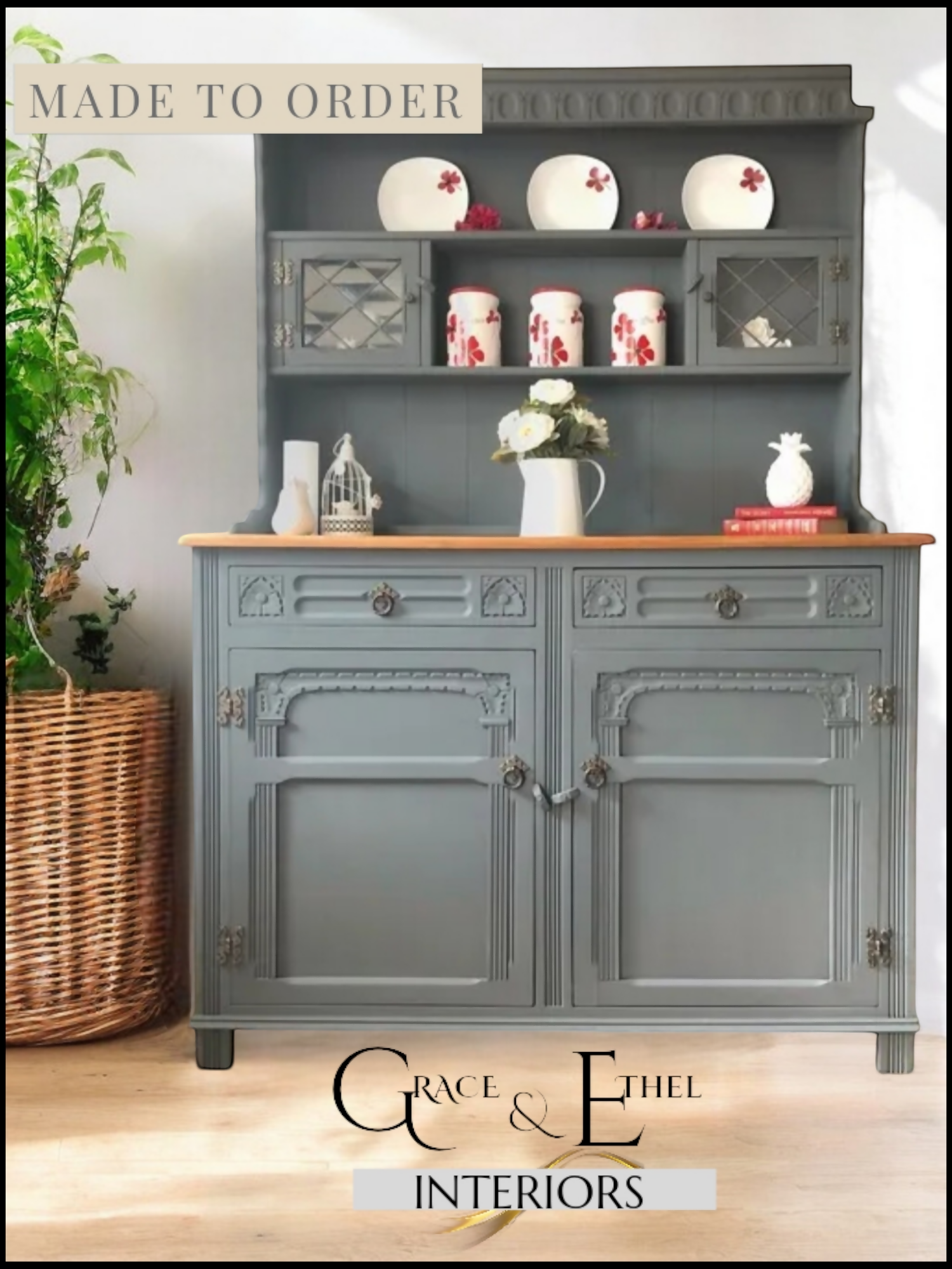 Old charm Welsh dresser in grey  Upcite
