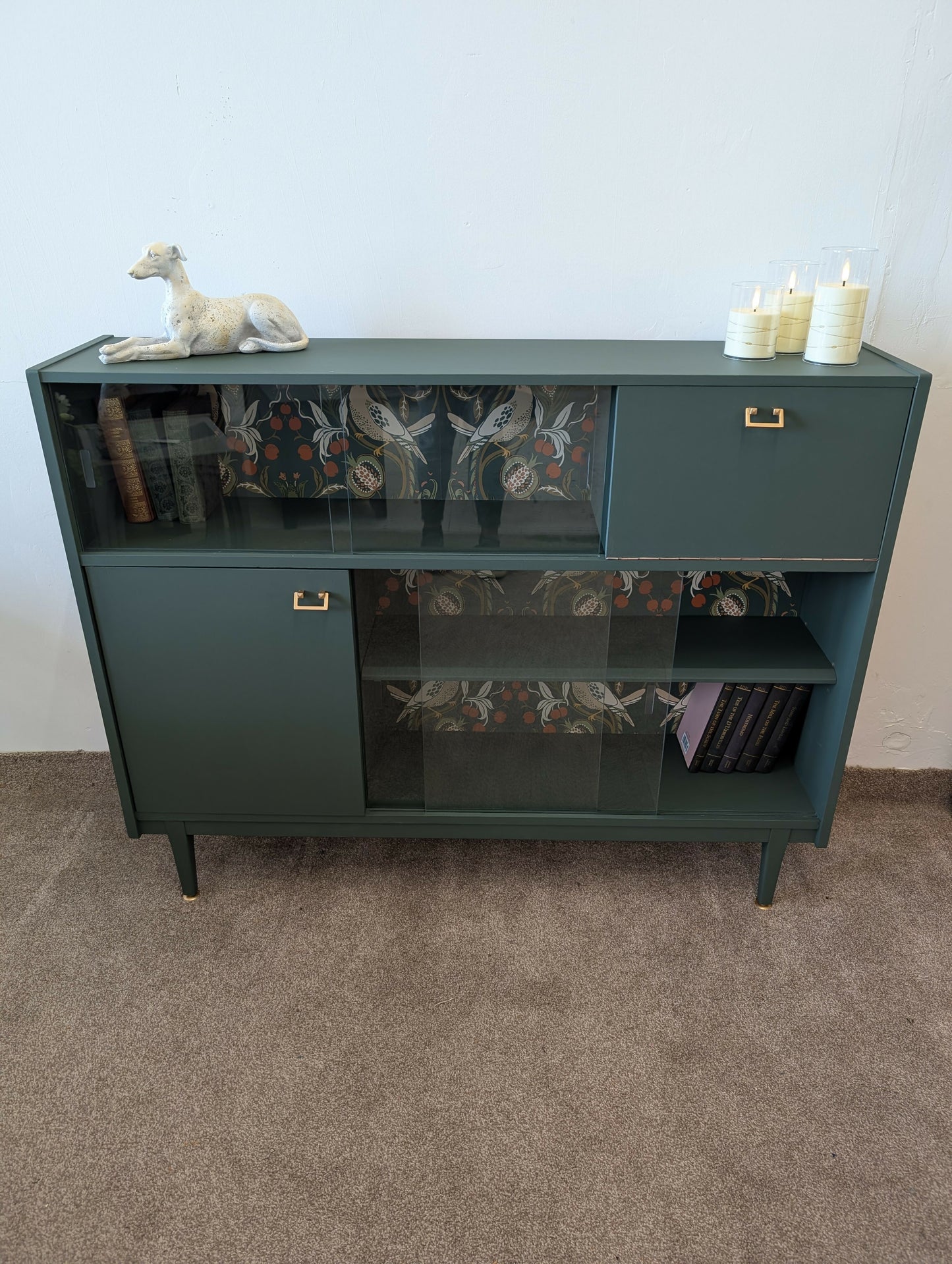Mid Century Nathan Cocktail Cabinet /.Glass Door Bookcase