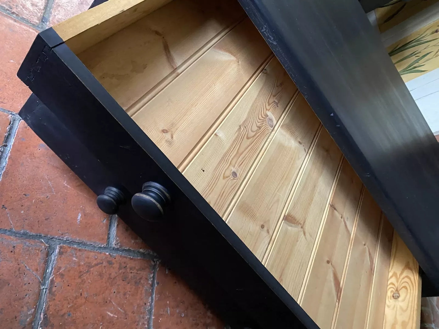 Large Black Painted Pine Late 20th Century Coffee TV Table Plan Chest Style